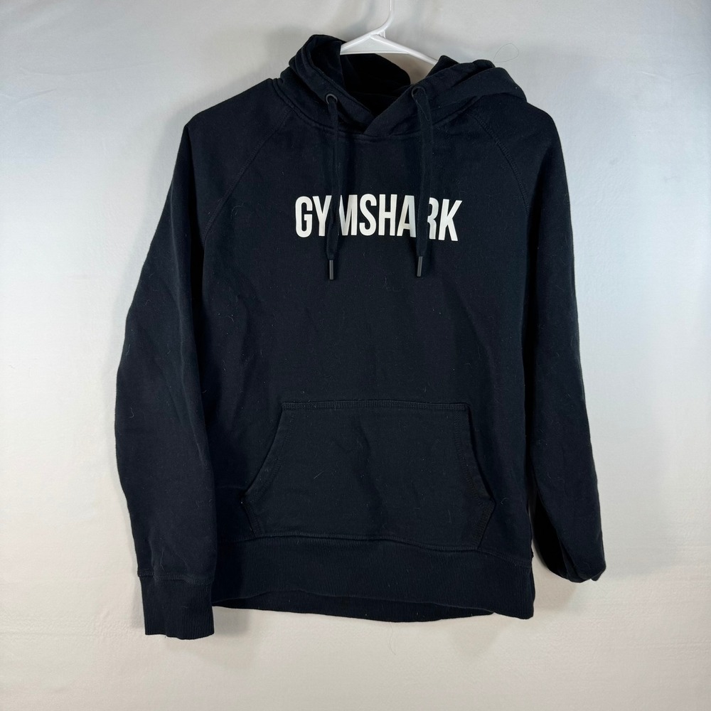 Gymshark Mens Hoodie Black White Logo Pullover Sweatshirt Medium Activewear